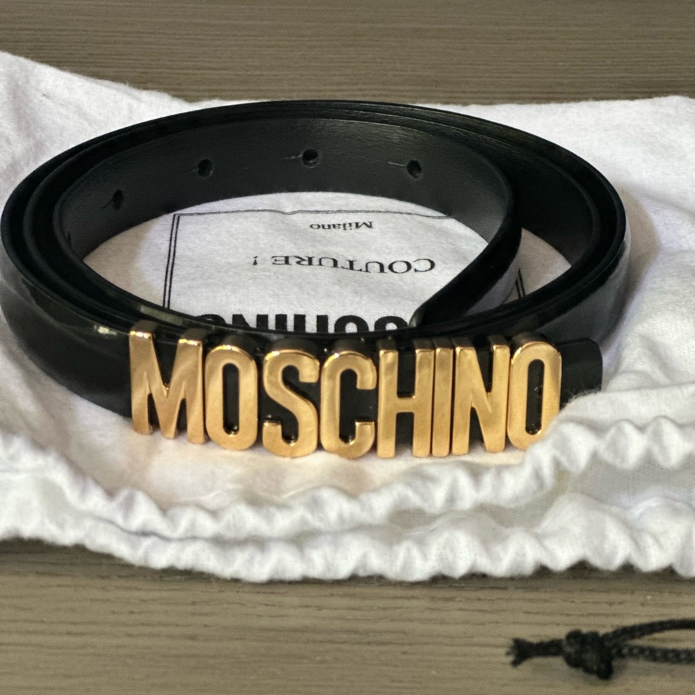 Moschino Black Belt with Gold Logo